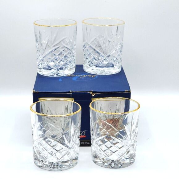 Set Of 4‎ Valencay Gold Embossed  Whiskey Glasses Old Fashioned Drinkware 10.4oz - Picture 9 of 13
